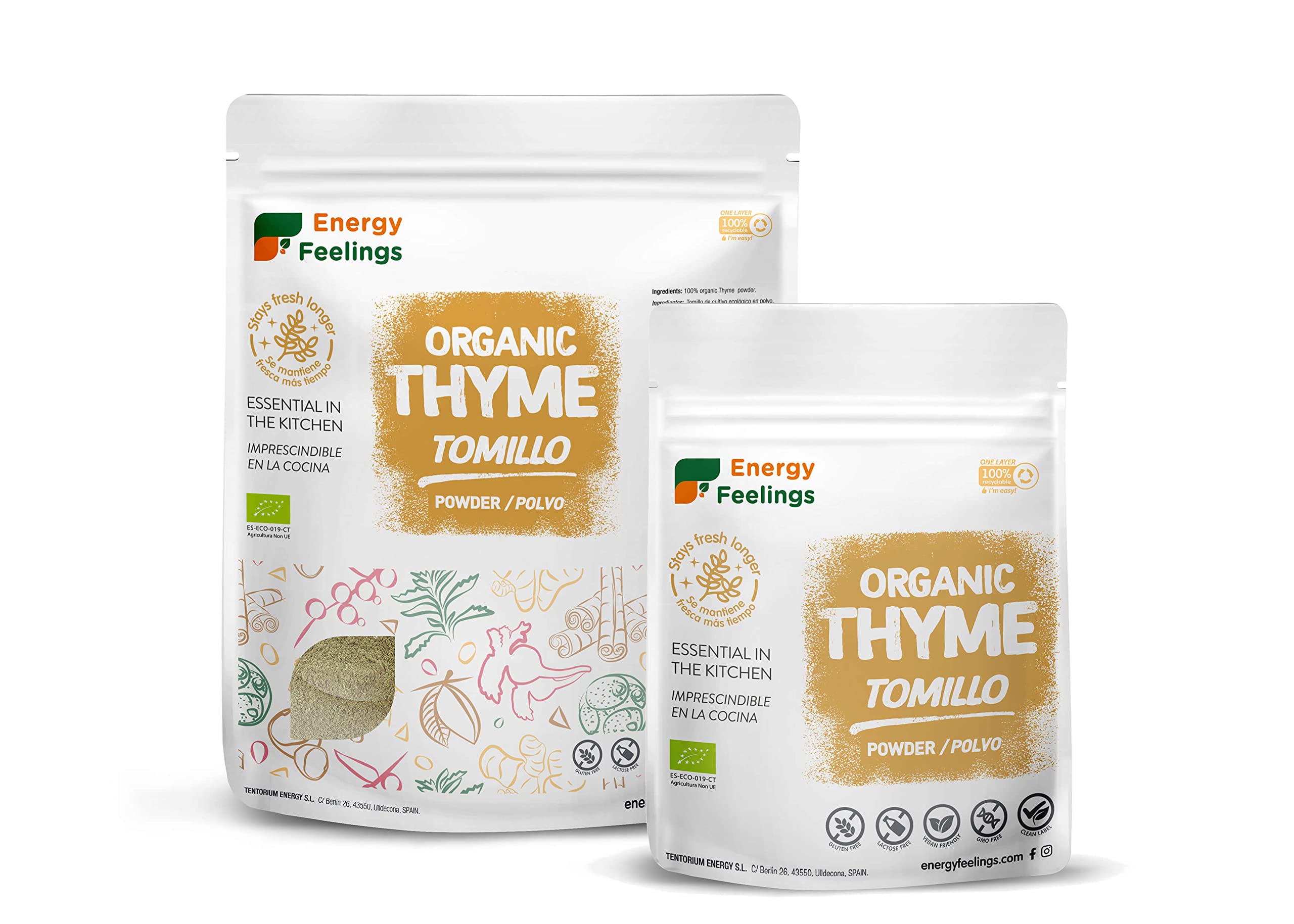 Energy Feelings Timo Bio disidratato in Polvere 200g |100% Timo Naturale Bio disidratato senza additivi o zuccheri aggiunti | Vegan senza glutine senza lattosio | Ideale per l'infusione di timo