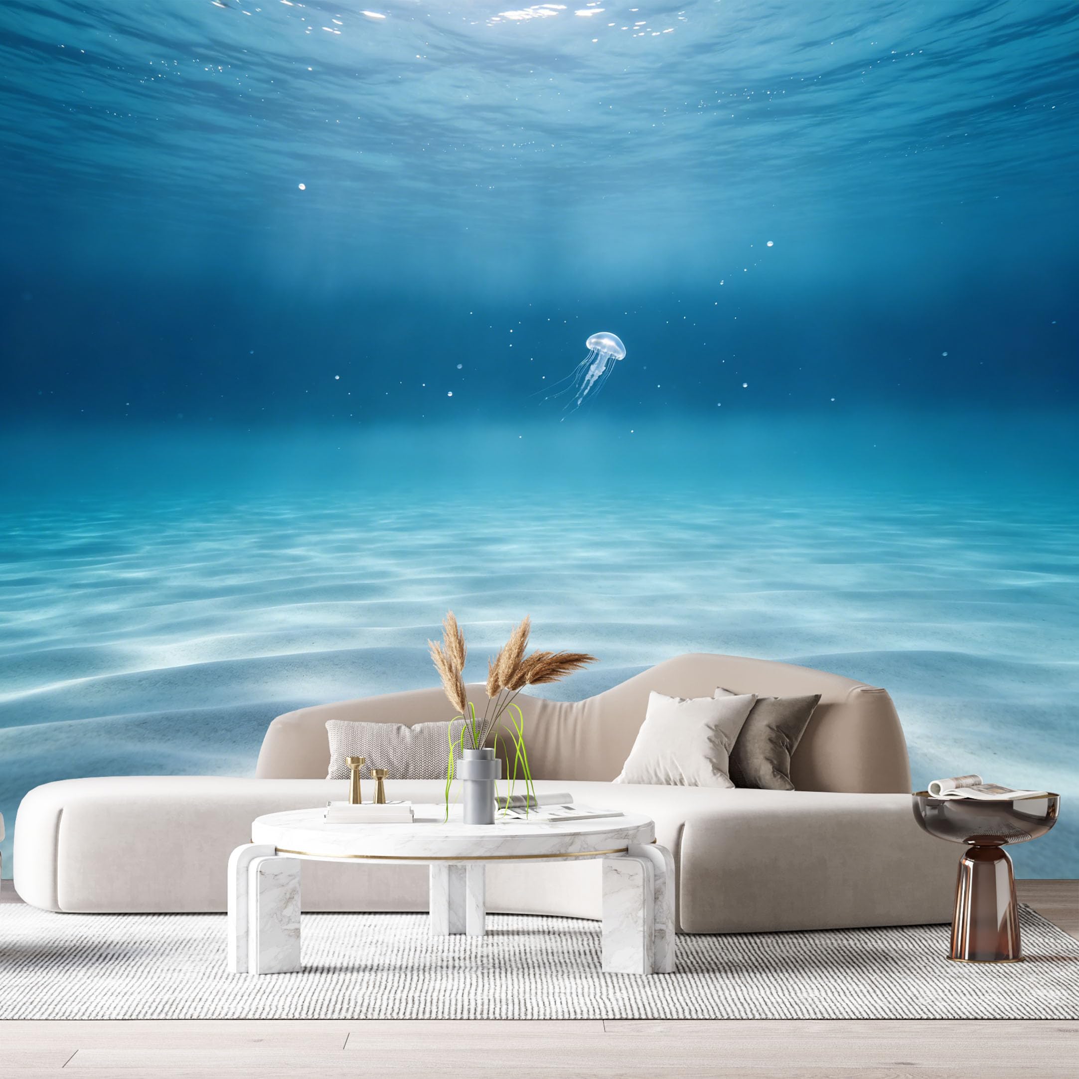 Custom Size Wall Murals Ocean Marine Jellyfish Underwater Sand Minimalist SelfAdhesiveWall Fabric Removable Wallpaper Wall Decor for Living Room Bedroom Bathroom