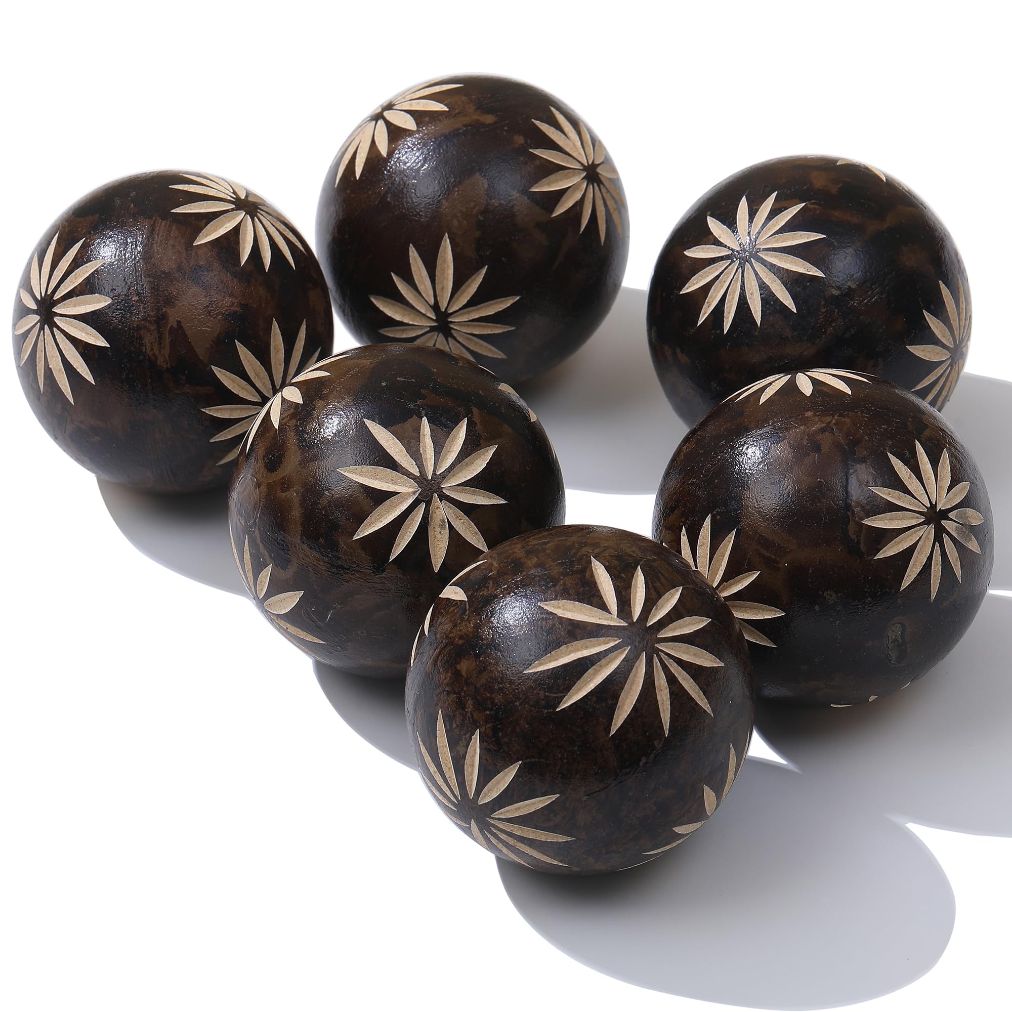 Set of 6 Decorative Balls for Dining Table Centerpiece Decor - Decorative Orbs for Centerpiece Bowls - Sunflower Pattern - 2.6in Resin Round Sphere Balls for Coffee Table Decor