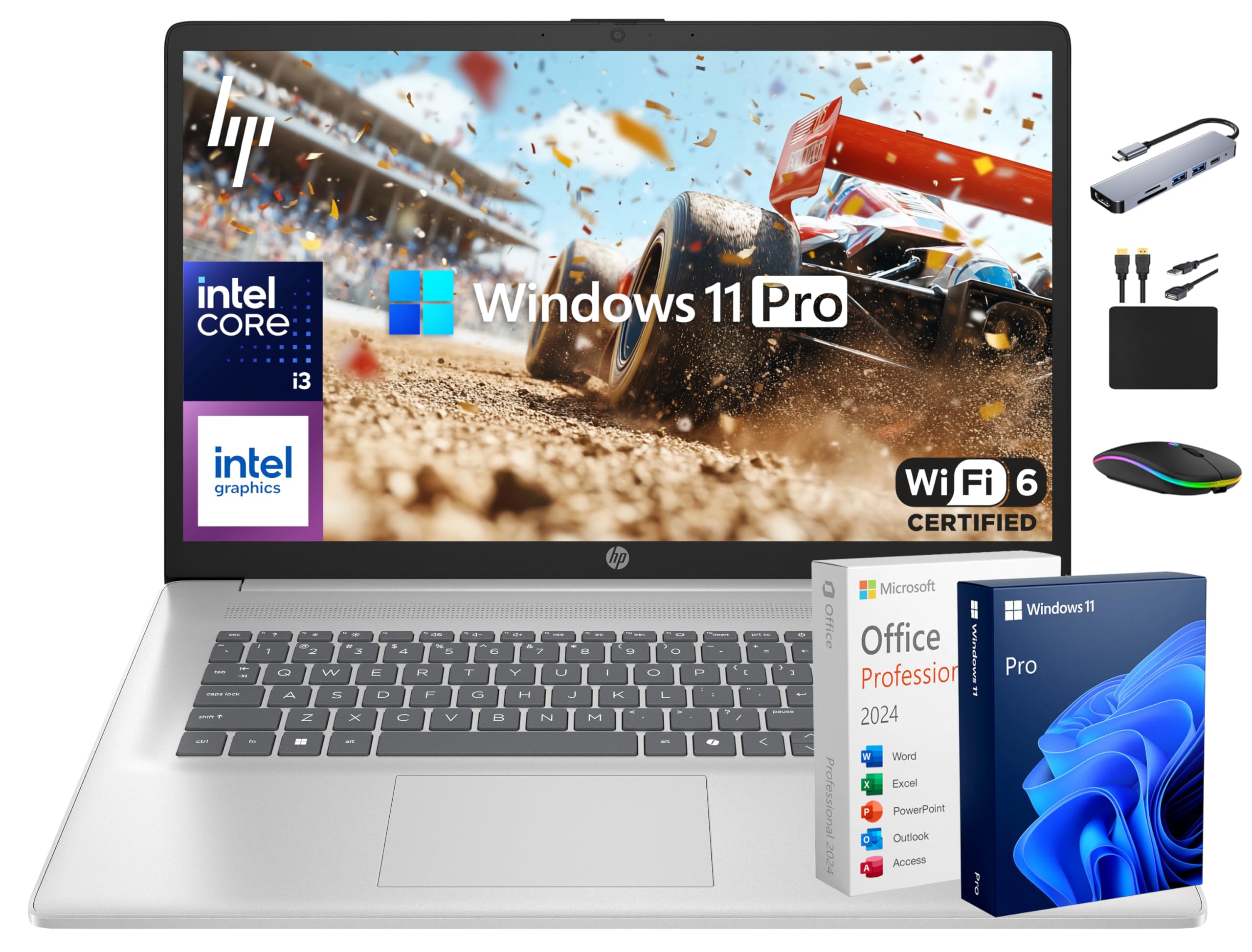 HP 17 Laptop Business 2025, Lifetime MS Office, 17.3" HD+ Computer, 8-Core Intel i3 Processor, 16GB RAM, 1.5TB Storage (1TB SSD + 500GB Ext), Wi-Fi 6,