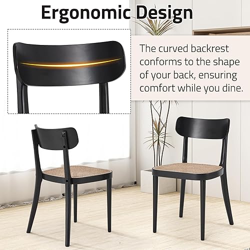 Miniatura 5 de AVAWING Juego de 4 sillas de comedor de caña de granja, sillas de madera de mediados de siglo con asiento y respaldo curvado para cocina,