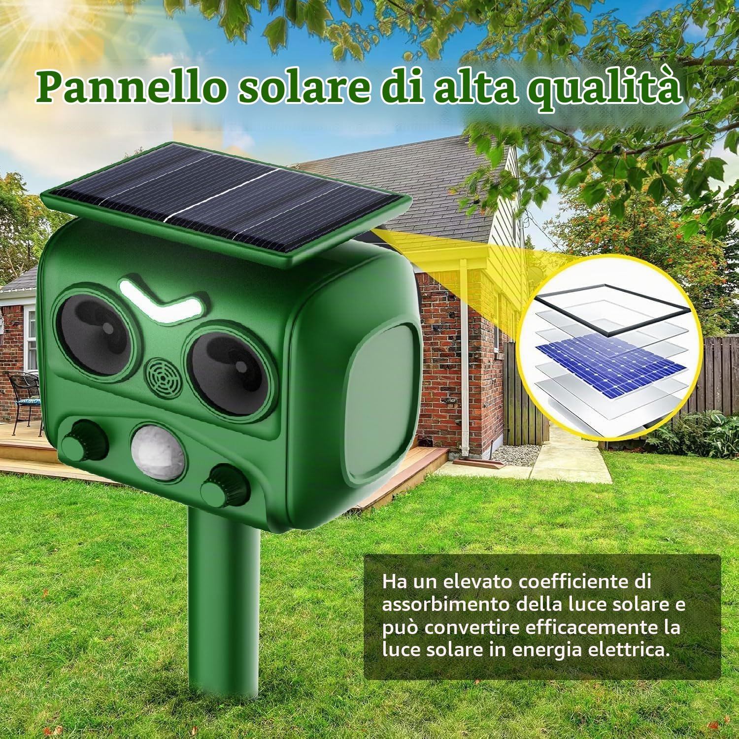 Ultrasonico Solare Alimentato Animale Deterrente,Sensore di Movimento e Luce Stroboscopica Impermeabile per Giardino,Cortile e Fattoria Allontana Volpi,Cani,Gatti,Uccelli e Ratti