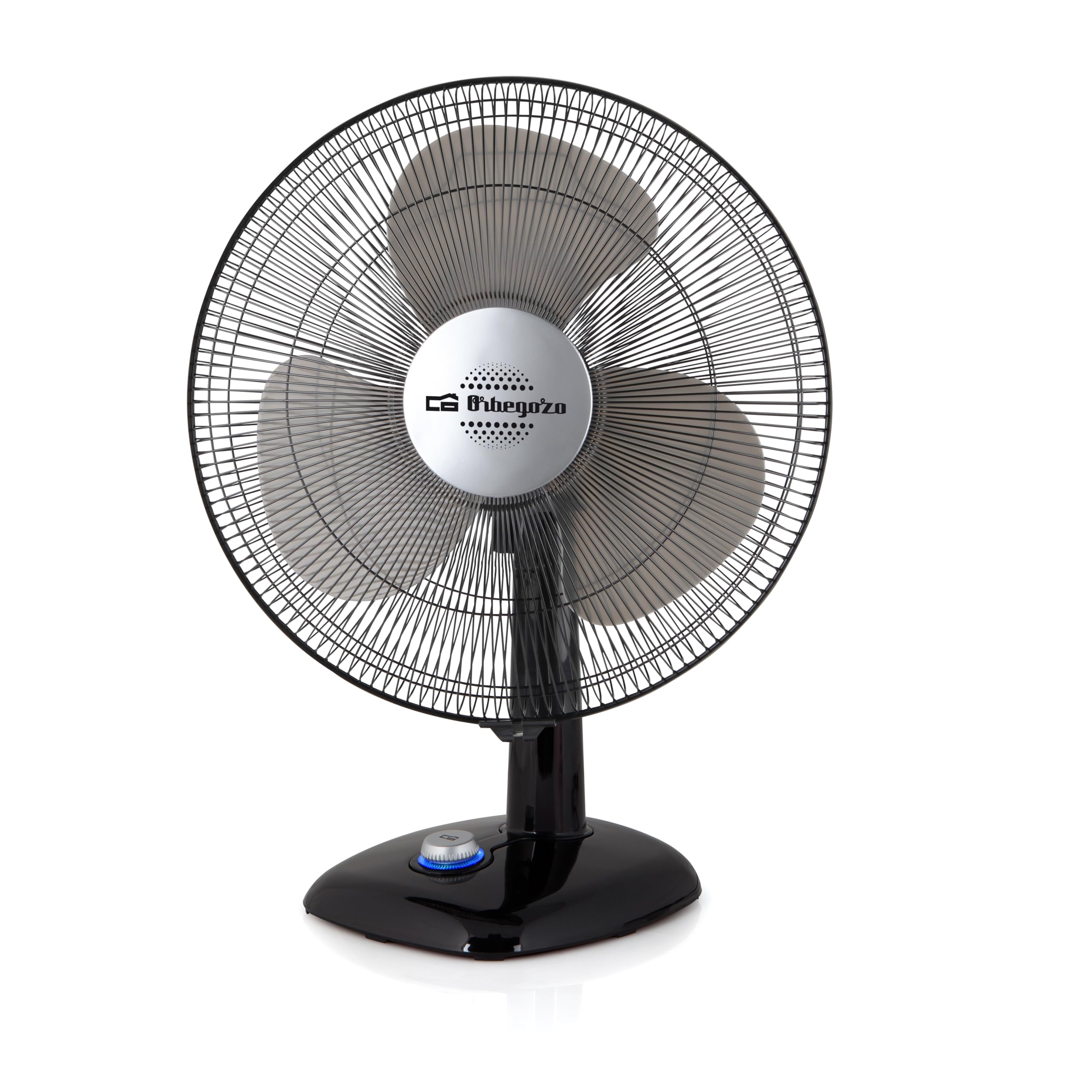 Orbegozo TF 0124 - Ventilateur de table, oscillant, 2 vitesses, hélices de 23 cm de diamètre, poignée, 25 W, témoin lumineux à LED, noir