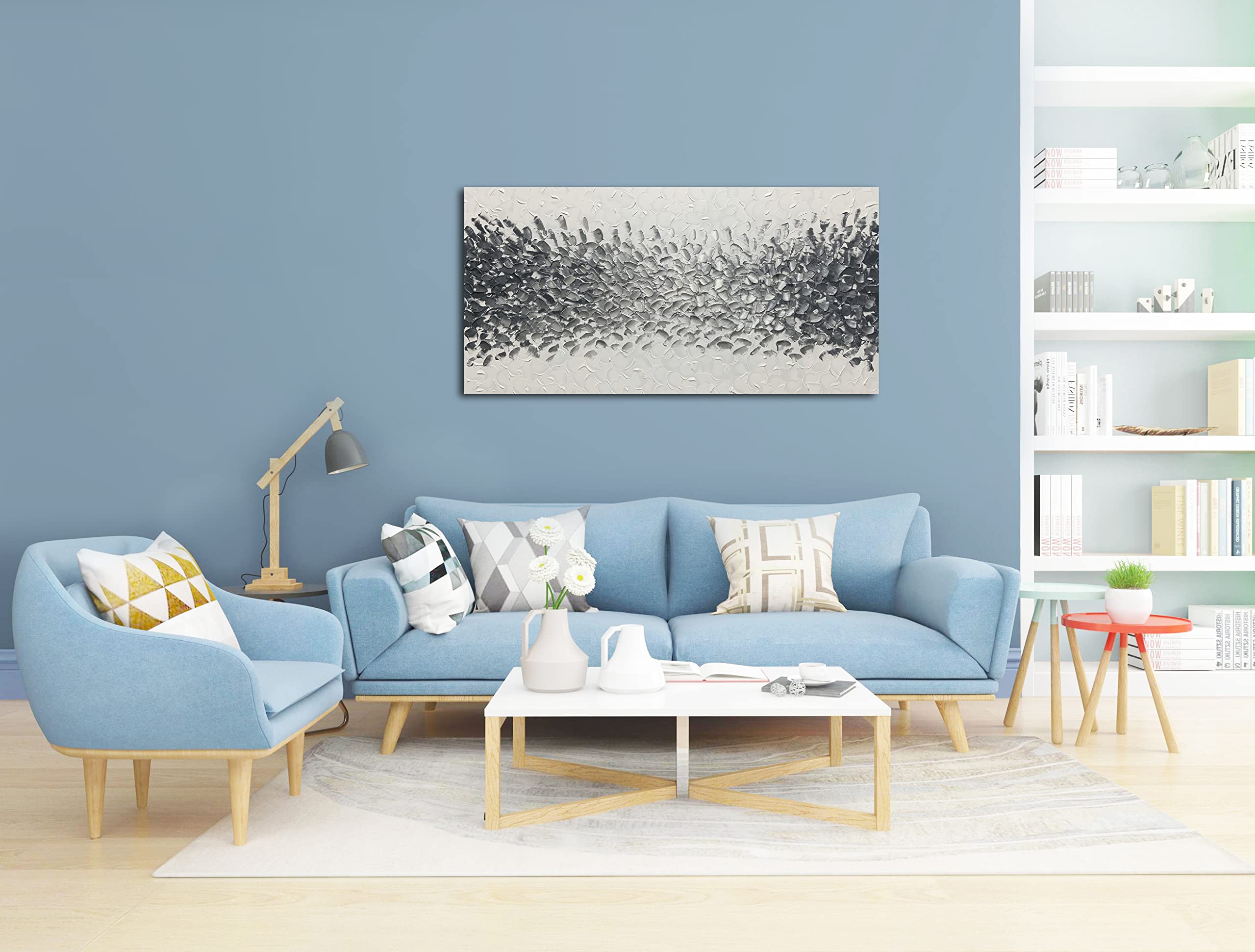 Quadri Astratti Dipinti A Mano Su Tela,Dipinto Acrilico Dipinto A Mano Al 100% Opere D'Arte Extra Large, Città Blu Astratta Architettura Texture Arte Pittura A Olio, Arte Della Parete Senza Cornice