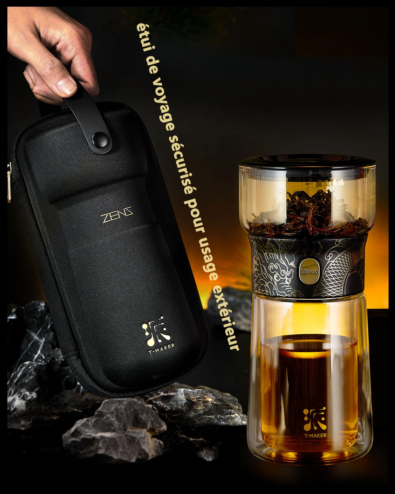 ZENS theiere con infusor, mágico de un solo toque tetera de cristal para té de hojas sueltas sin daños, máquina de té fresca con taza térmica y bolsa de té portátil, para regalo