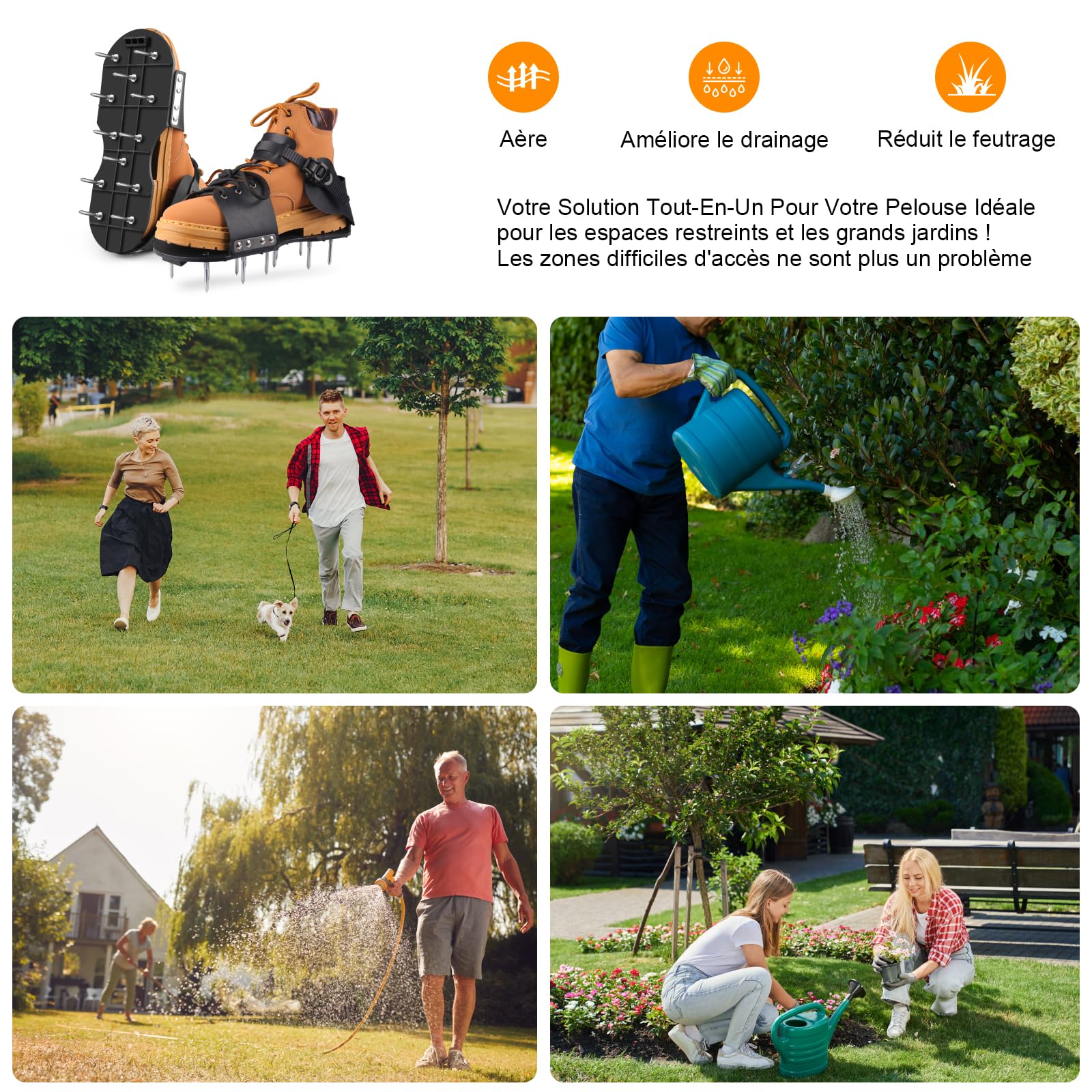 Aérateur Pelouse Chaussure, Aérateur de Gazon Chaussures Utiles, Chaussures pour Gazon- Réglable Grâce à des Sangles pour Terrasses Jardin Sol Pelouses Amélioration de la Qualité du Sol