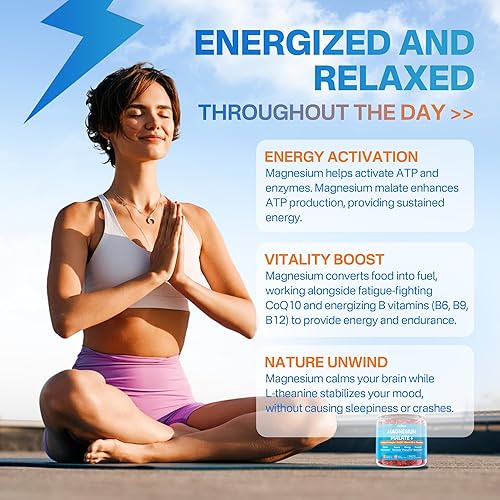 Miniatura 6 de Gomitas de malato de magnesio  Magnesio 400 mg, L-5-MTHF Folato 680mcg, metil B12, B6, L-teanina y CoQ10  Complejo de magnesio metilado sin azúcar