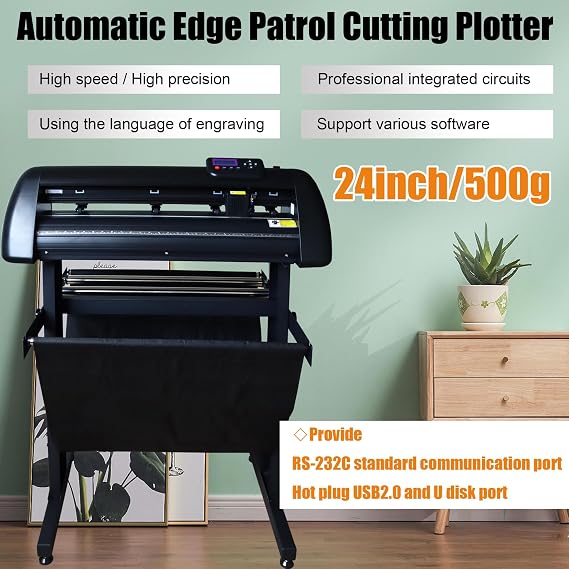 Vinyl Cutter Plotter 24 inch Automatic Edge Patrol 500g Cutting Plotter with LCD Display Plotter DIY Vinyl Printer Cutter Machine with USB2.0 and U Disk Port Adjustable Force and Speed 110V