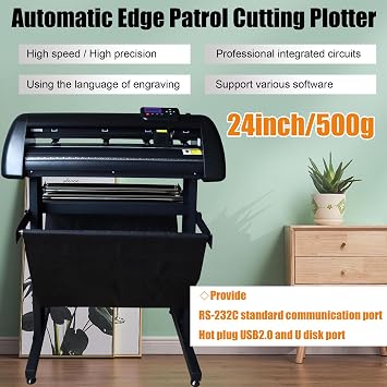 Vinyl Cutter Plotter 24 inch Automatic Edge Patrol 500g Cutting Plotter with LCD Display Plotter DIY Vinyl Printer Cutter Machine with USB2.0 and U Disk Port Adjustable Force and Speed 110V