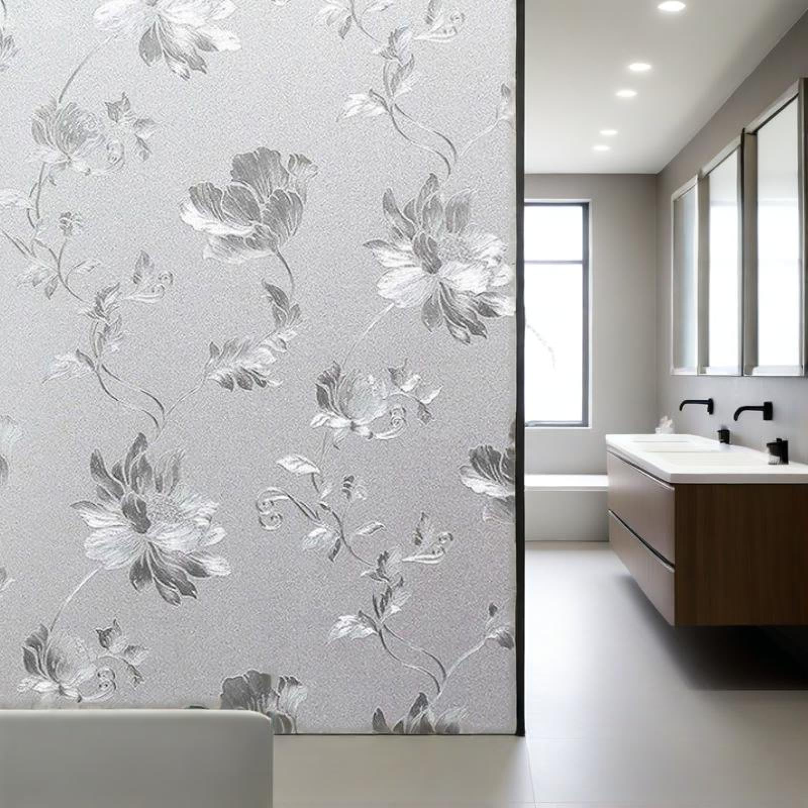Lwlfc White Window Film Privacy 60X100 Flowers Privacy Film For Glass Windows,Blackout Self-Adhesive,Opaque Film For Bathroom,Static Outdoor