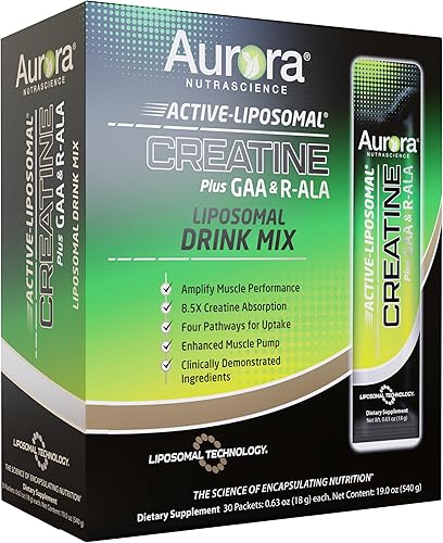 Miniatura 4 de Aurora Nutrascience, creatina liposomal activa + GAA y R-ALA (ácido alfa lipoico), apoya el rendimiento del ejercicio y el crecimiento muscular