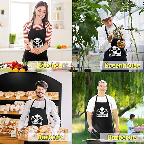 Miniatura 4 de D-Story Delantales personalizados para mujer  Delantales personalizados para mujeres con bolsillos  Delantal de chef para hombres (negro 33 x 27.6