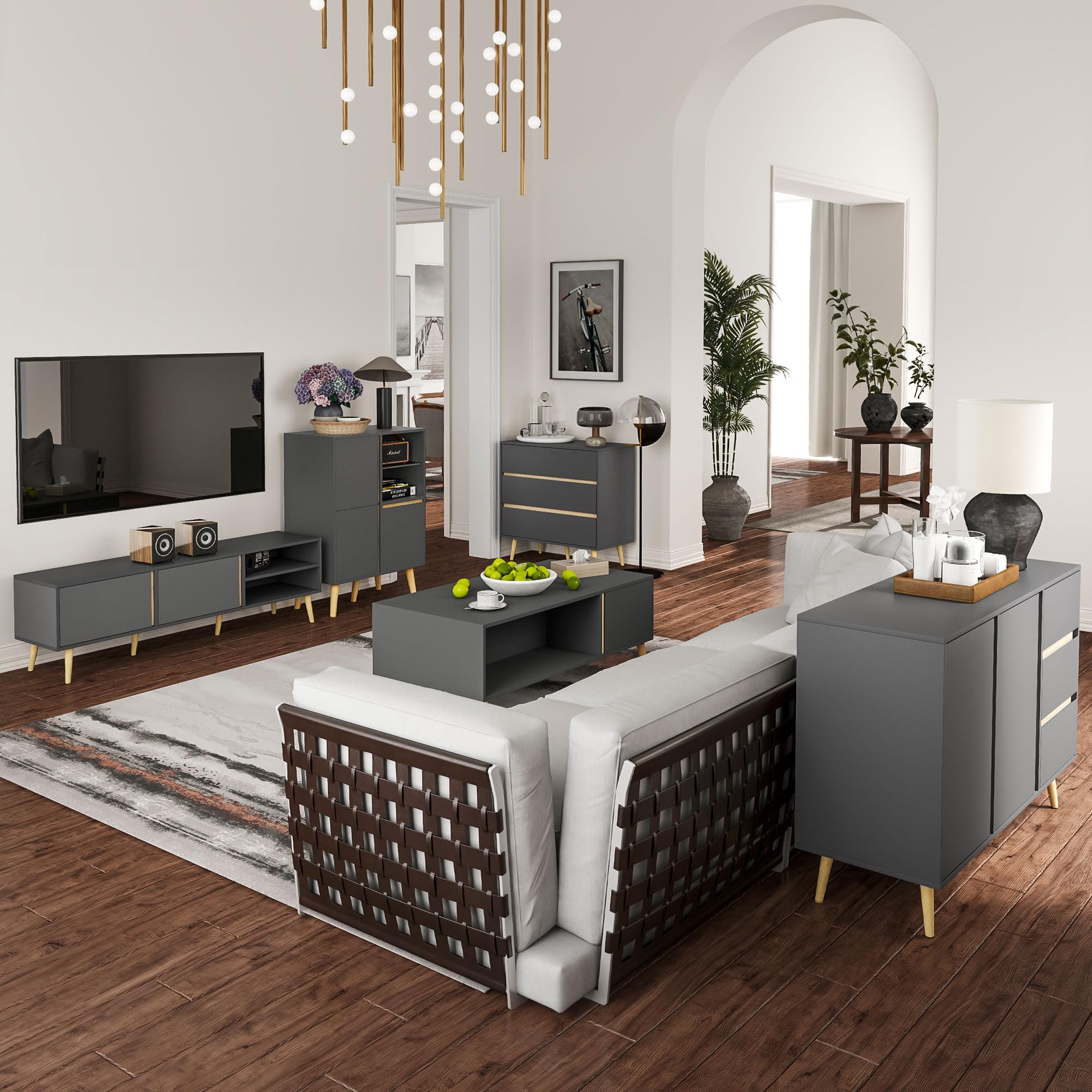 HOMCOM Meuble TV Design Scandinave 55 Pouces 150 x 35 x 45 cm Gris Foncé