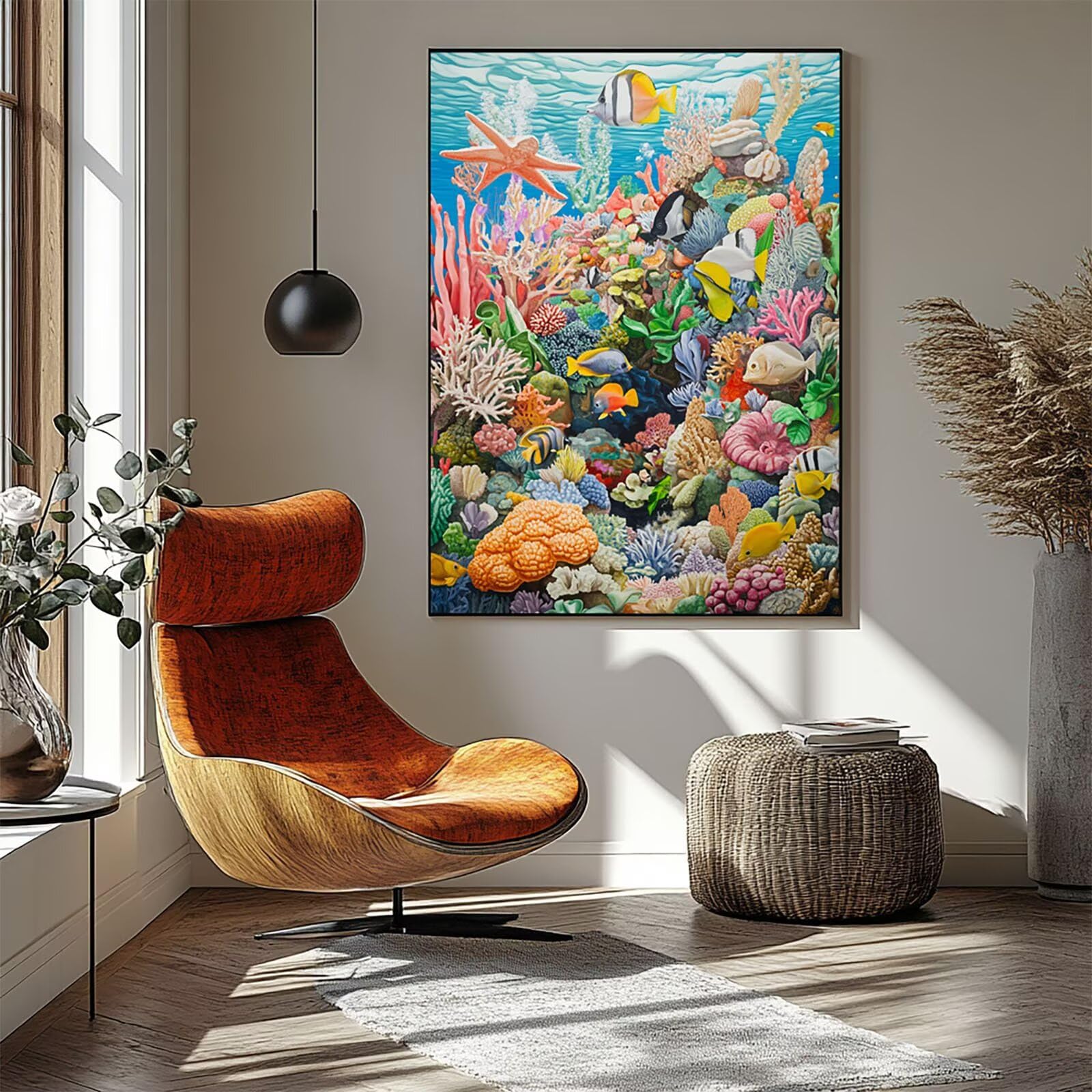 Malowanie po numerach, dla dorosłych, ryby, malowanie po numerach, zestawy koralowe, hobby dla dorosłych i kobiet, artykuły artystyczne, 82 x 100 cm, sztuka ścienna, przejrzystość kolorów, płótno do