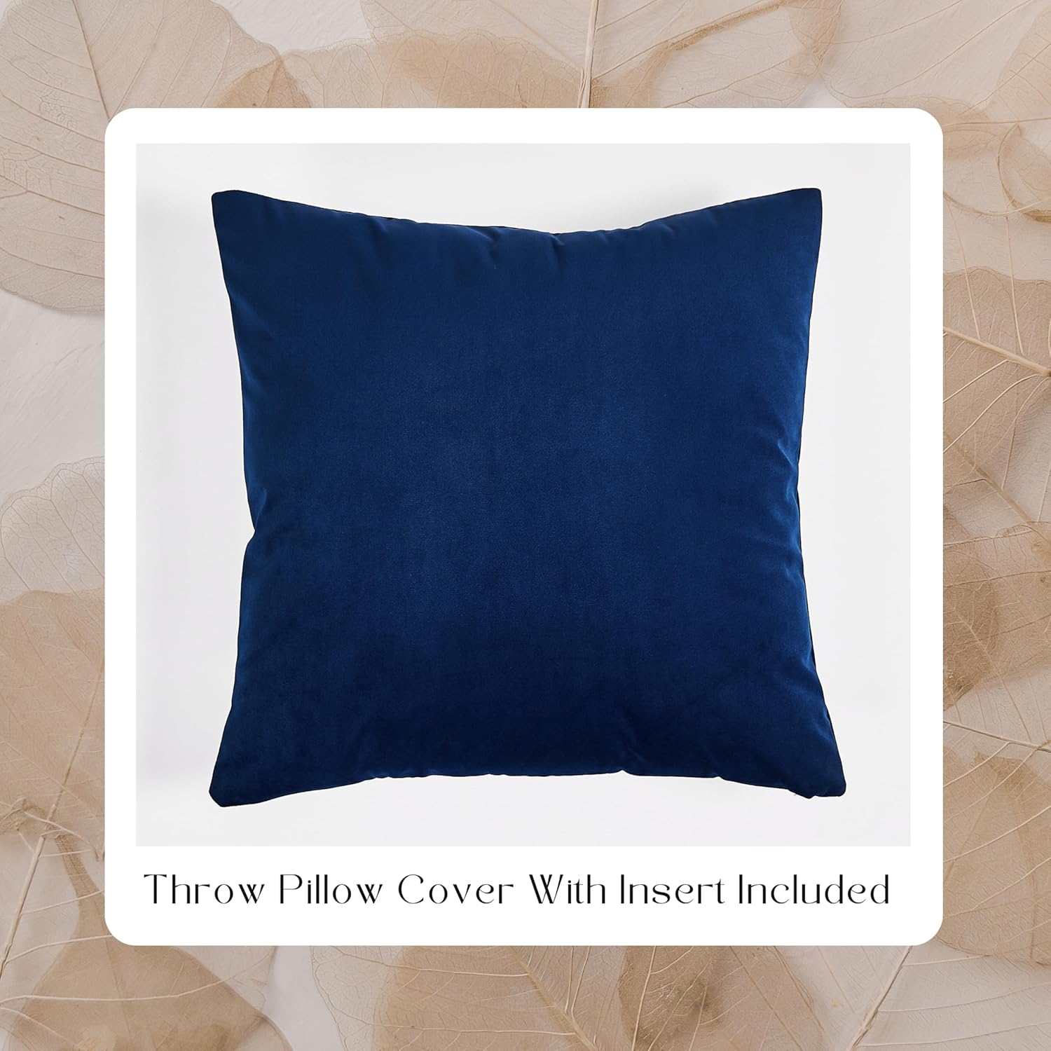 Solid Color Velvet Throw Pillow with Insert Included (Navy Blue, 18"x18"), Decorative Pillow for Sofa, Couch, Bed, Chair Cushion - Image 2