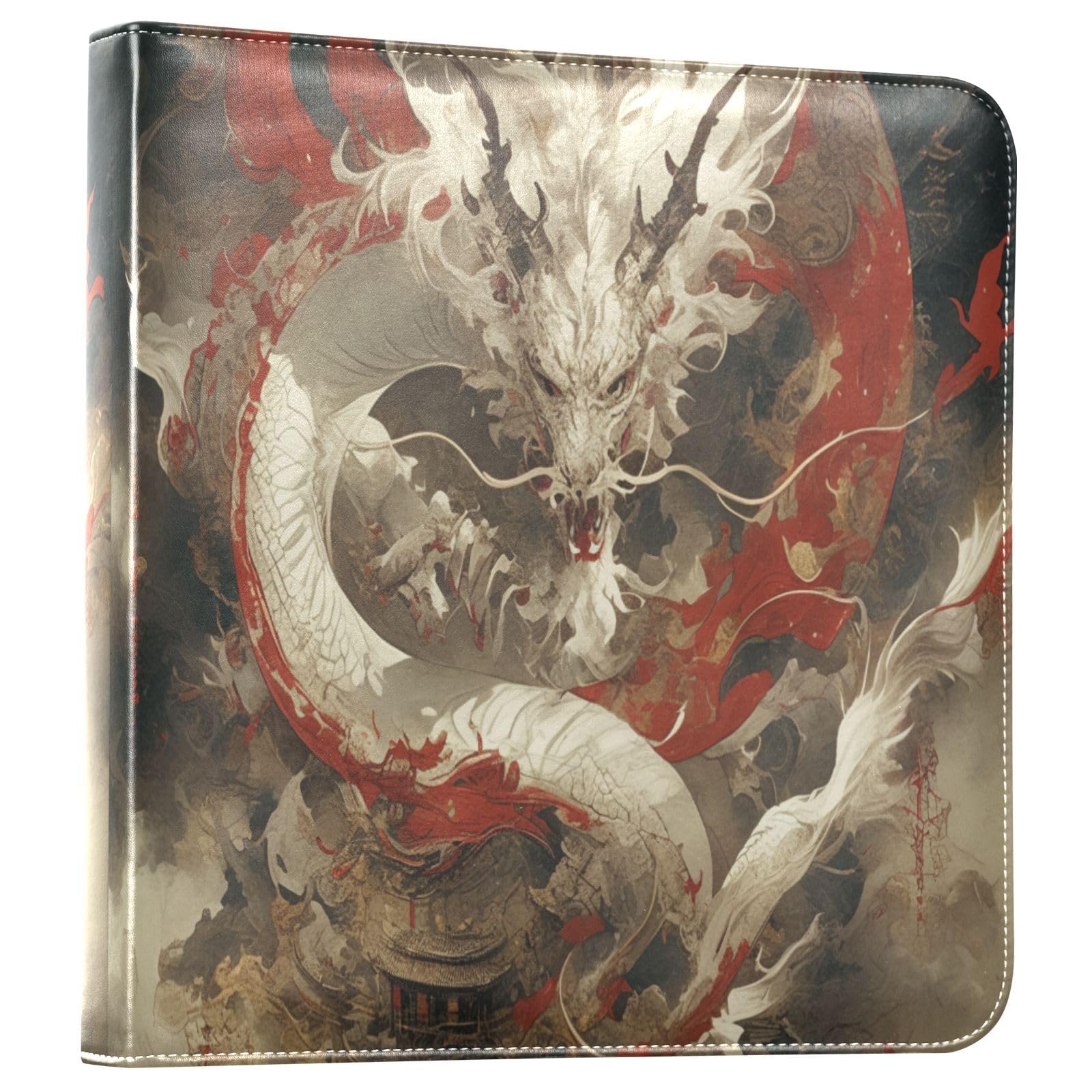 Kigai Chinese Dragon Photo Album Self Adhesive Scrapbook Album Leather Cover DIY Picture Scrap Book with 20 Adhesive Sheets, 11.8x24x0.8 inch