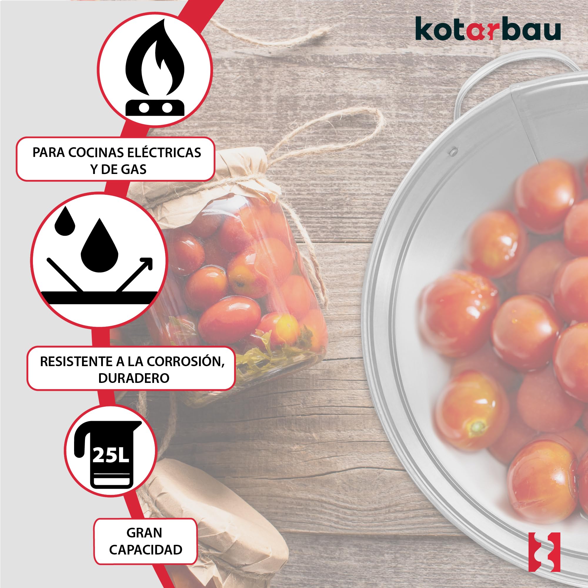 KOTARBAU® Olla Grande 25 L, con Tapa y Fondo Perforado, Acero Galvanizado