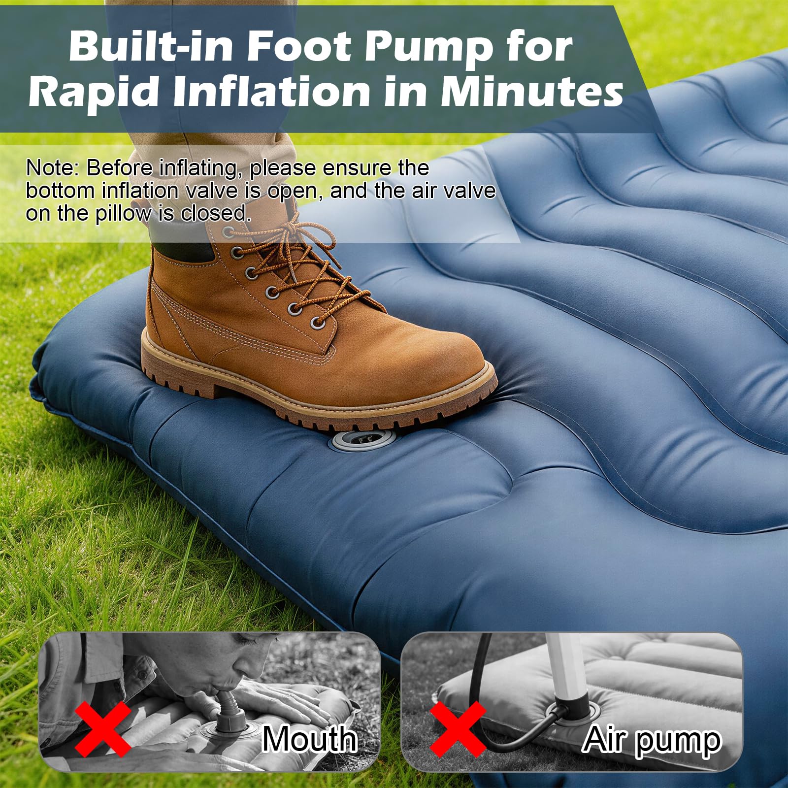 Colchoneta autoinflable para exteriores, 14 cm, colchón de aire grueso, colchoneta para acampar con almohada, plegable, esterilla de camping compacta, para senderismo, viajes, playa, 192 x 68 x