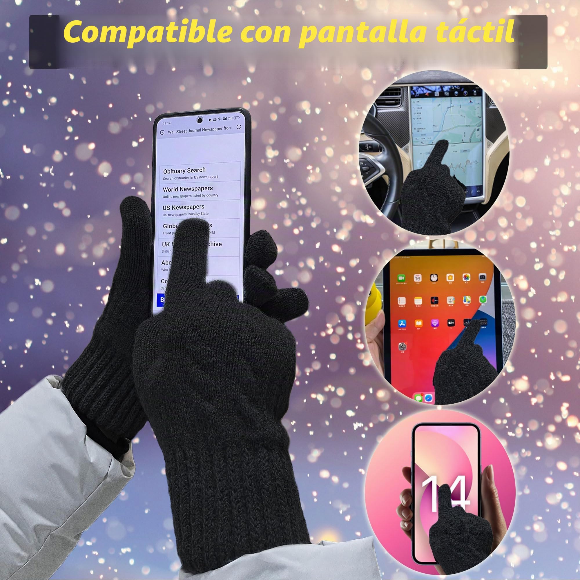 Guantes termicos Invierno Pantalla Tactiles Lana Forro Cálido Cable Tejido Resistente al Viento Guantes de Teléfono para Movil Esquiar Ciclismo Conducir