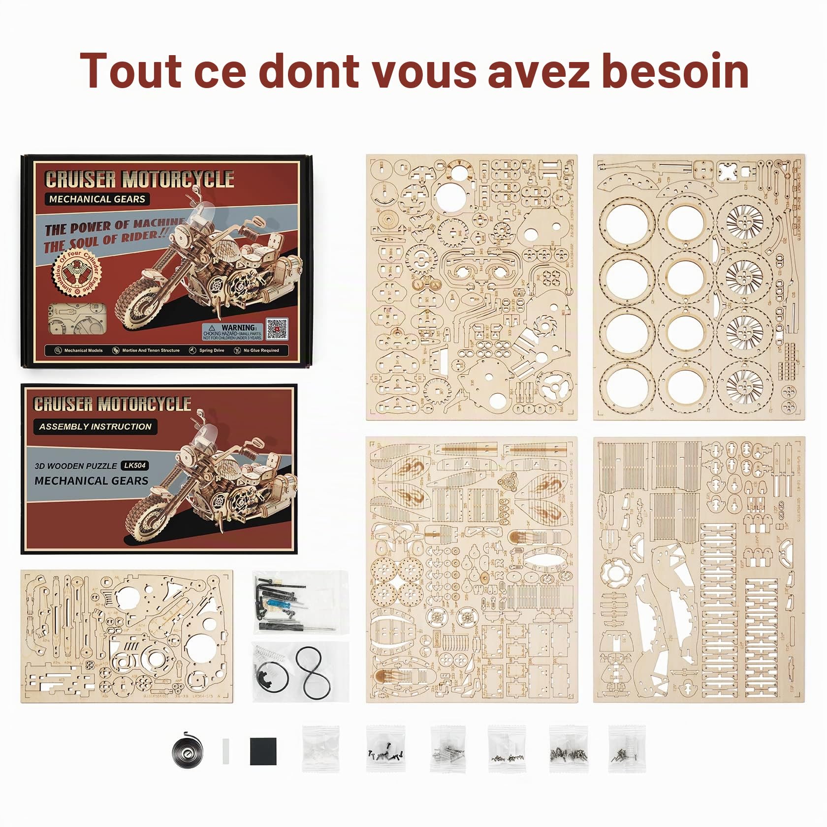 ROBOTIME LK504 3D Motocyclette Puzzle Maquette en bois Modèles Kits à Construire Casse Tete Adultes DIY Échelle Modèle Mécanique Construction De Modèles Cadeau D'anniversaire