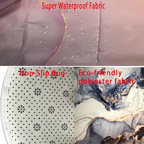 Miniatura 6 de Juego de 4 cortinas de ducha de mármol dorado con alfombras antideslizantes, cubierta de tapa de inodoro, alfombrilla de baño en forma de U, juegos