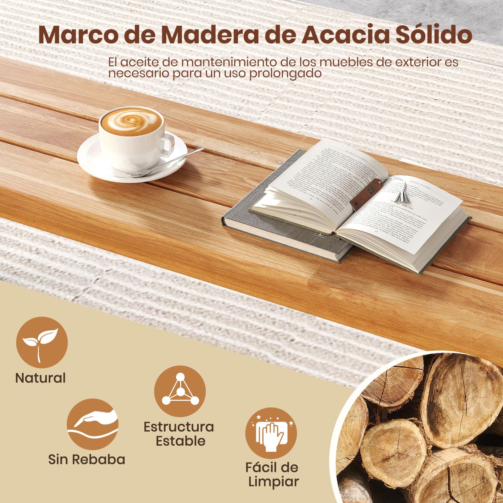 GIANTEX Banco de Jardín de Madera de Acacia 3 Plazas, 160 x 32 x 45 cm, Banco Exterior Carga hasta 360 kg, para Parque, Patio, Balcón (1)