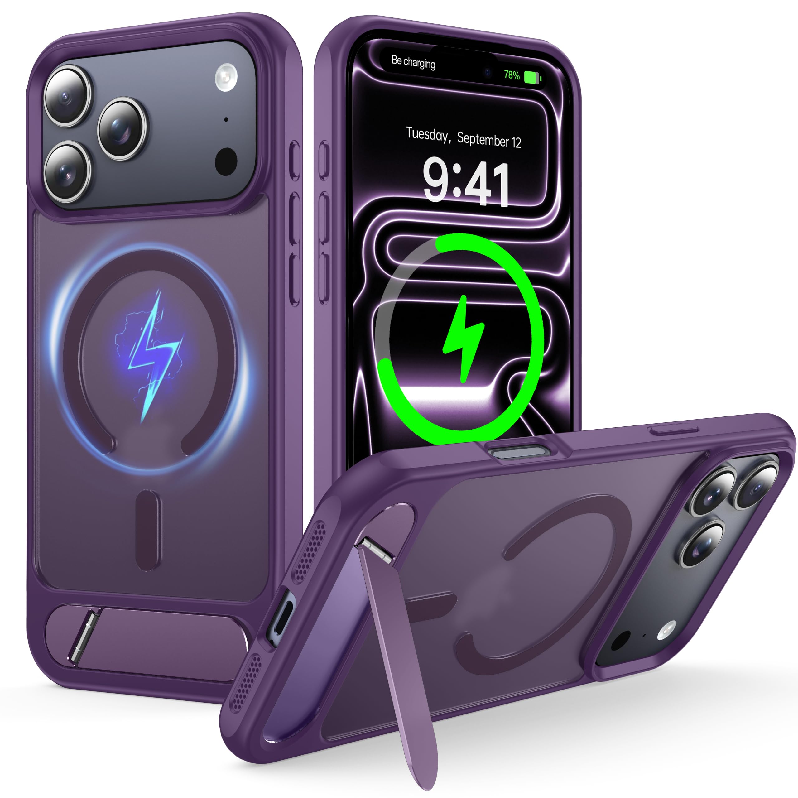 Support magnétique iPhone 17 Pro Max antichoc avec béquille MagSafe violet - 8