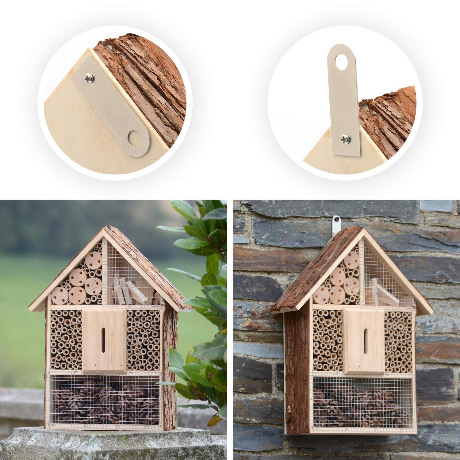 CKB LTD Large Natural Wooden Bark Insect Bug Hotel - For Bees Ladybugs Butterfly House Wooden Outdoor Shelter Garden Nest Garden Home Outdoor Habitat