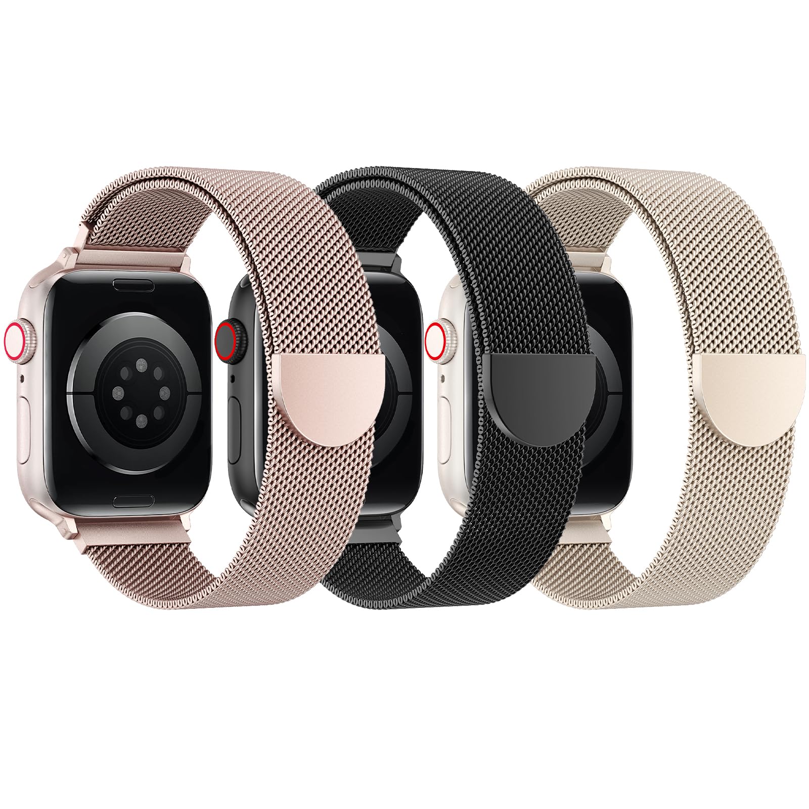 BELONGME 3 Pack Mesh Loop Compatible with Apple Watch Bands for Women Men 40mm 41mm 38mm 42mm 44mm 45mm 49mm 46mm Series 11 10 9 8 7 6 5 4 Ultra3 SE3 2, Stainless Steel Metal Magnetic Strap for iWatch