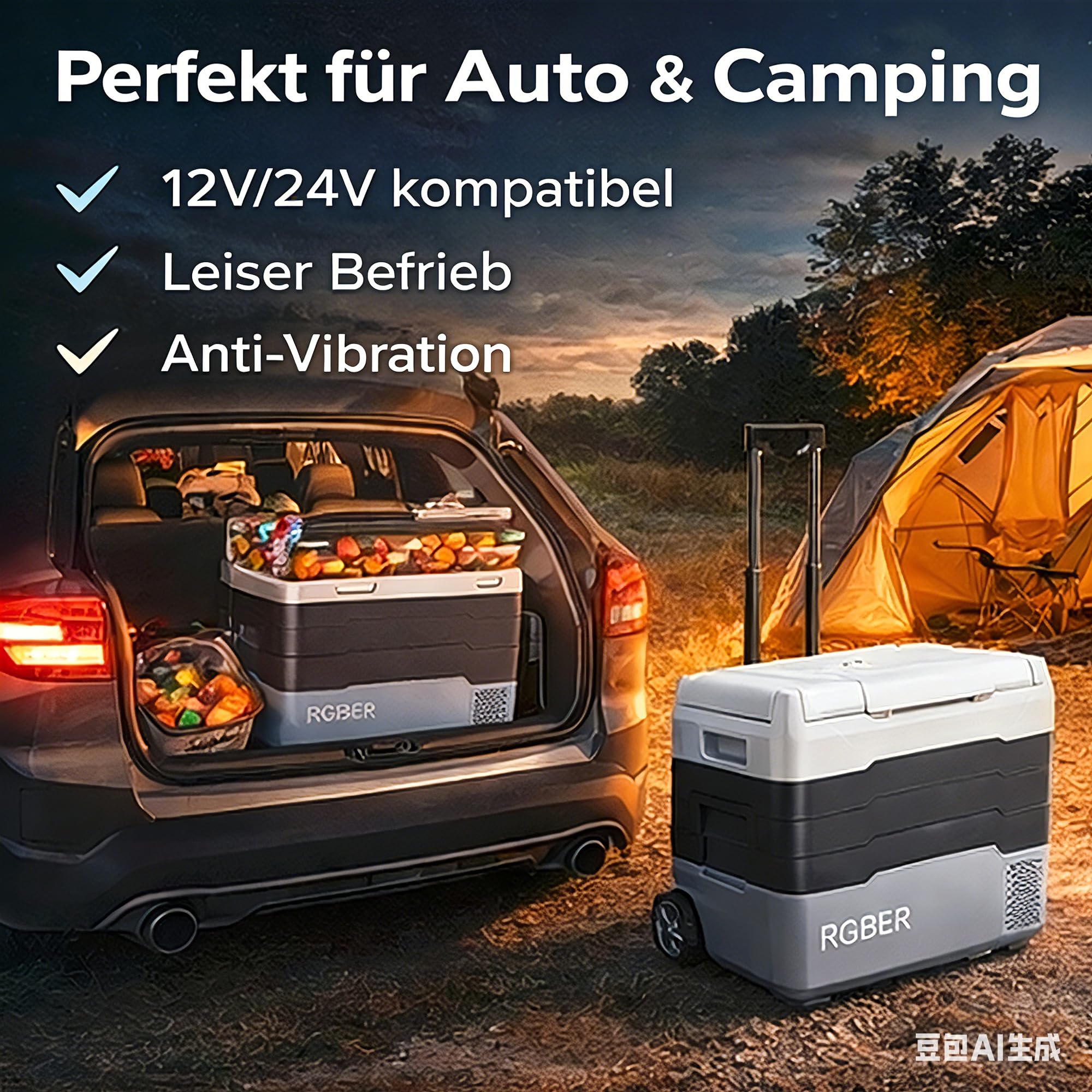 RGBer TG-Serie Kompressor Kühlbox 40 Liter 2in1 Doppelzone Kühl- & Gefrierfach 12/24V 230V -20°C