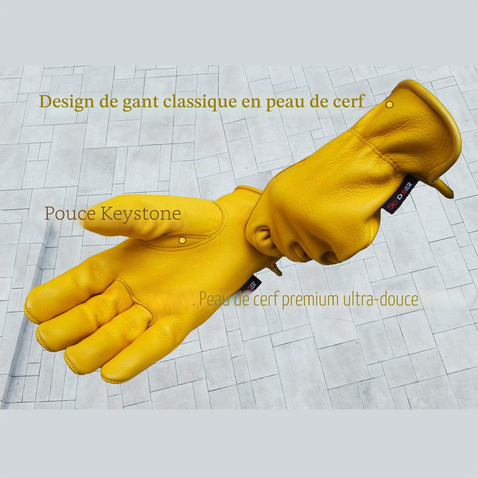 SKYDEER Gants de travail professionnels en cuir de cerf véritable, extrêmement flexibles et respirants (SD2210/L)