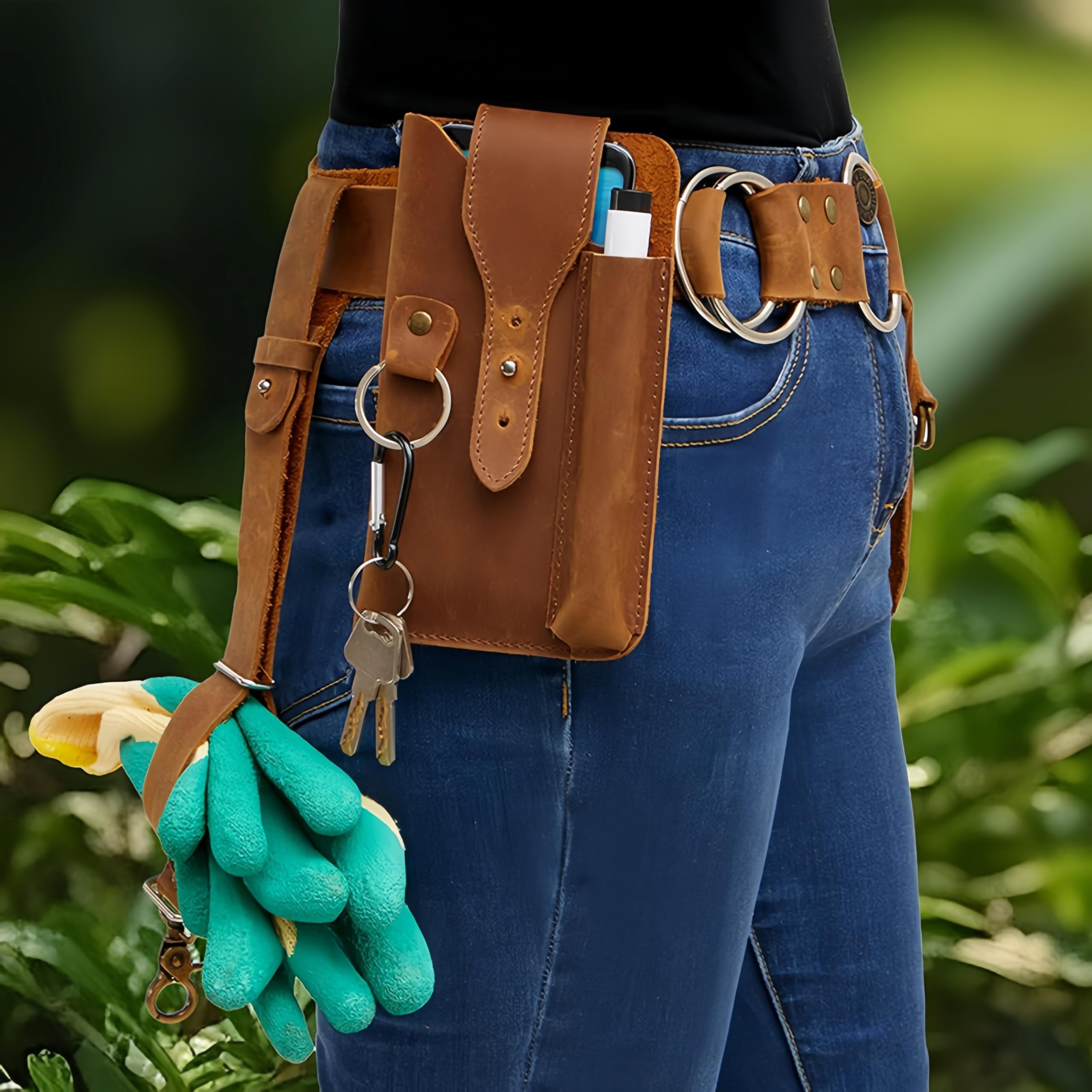Ceinture à outils de jardin, ceinture d'outils de jardin, organisateur portable en cuir PU lourd, multifonctionnel pour femmes et hommes jardiniers