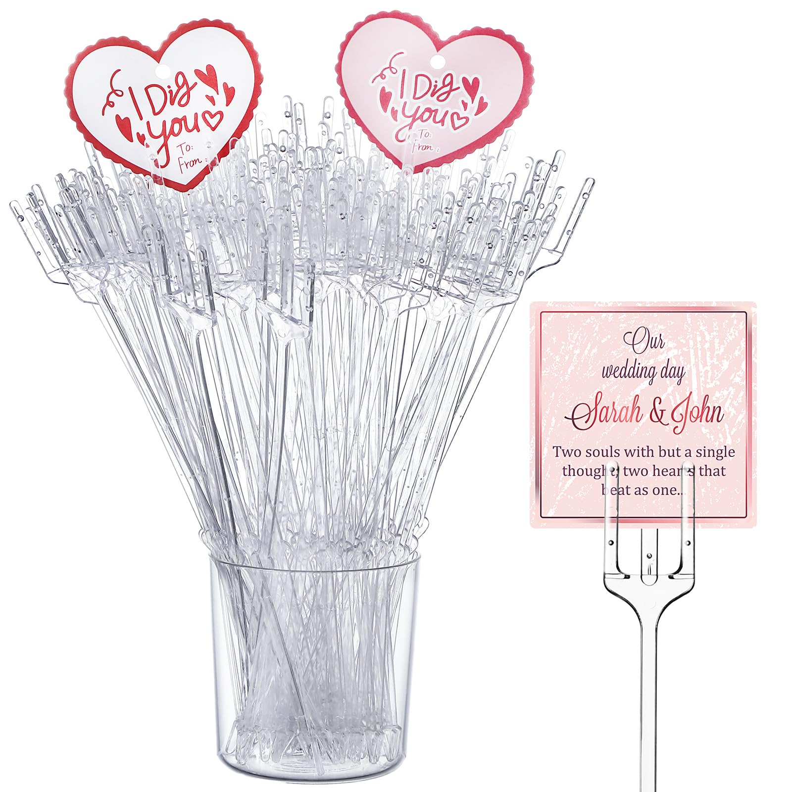 Maitys 50pack 12.2 inches Plastic Straight Head Floral Picks Flower Pick Card Holders Transparent Fork Shape Head Card Holders for Floral Arrangement