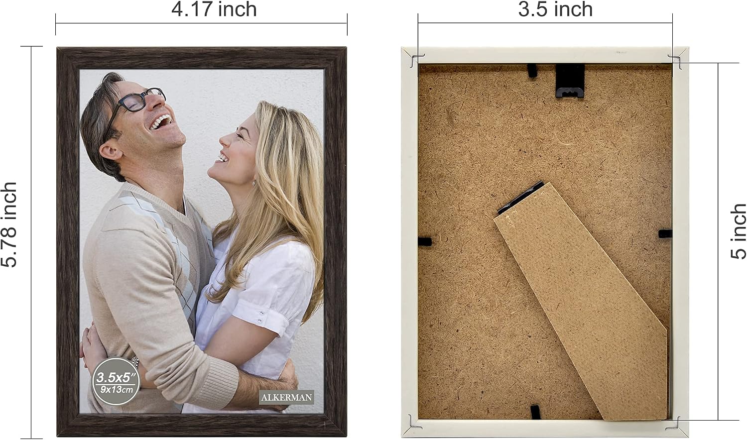 Alkerman 3.5x5 Picture Frames Rustic Distressed Dark Brown Wood Pattern High Definition Glass for Table Top Display and Wall Mounting Photo Frame,Pack of 4