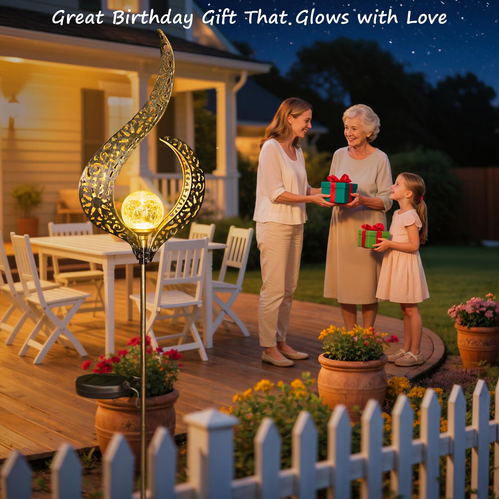 HOMEIMPRO Luces solares de jardín impermeables para exteriores, regalos para mamá, papá, arte de patio, camino, adornos de césped, decoración al aire libre, regalos de cumpleaños para esposa y mujeres