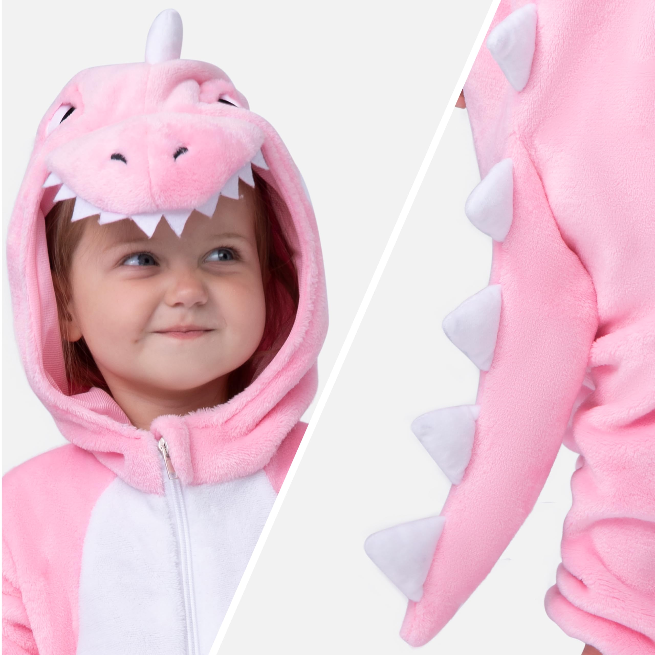 Spooktacular Creations Baby Unisex jumpsuit, Pink Dinosaur Hooded Jumpsuit Costume with a Tail, Zip-Up Hooded for Halloween Cosplay Costume,(3-4years) - Image 3