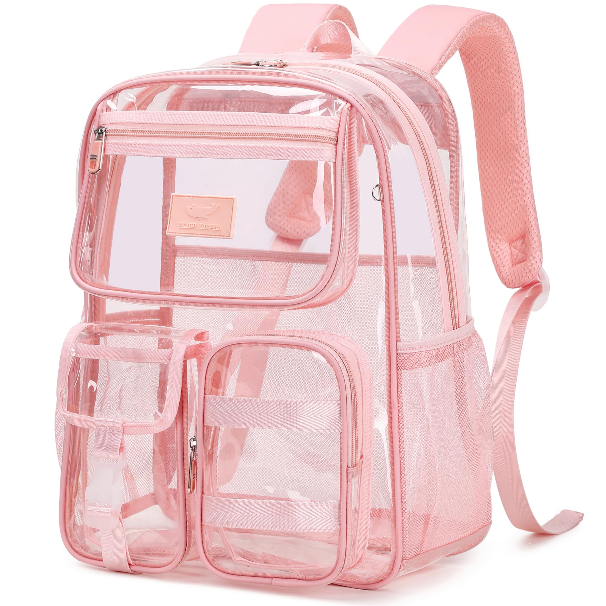 LXYGD Clear Backpack for School Stadium Approved Transparent Heavy Duty See Through College Bookbag Travel Work Daypack Security for Teens Girls Women