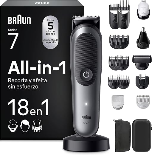 🚫 [CADUCADO] 🔥 Braun All-in-One Trimmer Series 7, AIO7585, Grey | 18in1 Styling Kit for Beard, Hair, Ears, Nose and Body, 120 Min Use, Men’s Hair Clippers with Ultra Sharp Blade