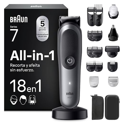 Braun All-in-One Trimmer Series 7, AIO7585, Grey | 18in1 Styling Kit for Beard, Hair, Ears, Nose and Body, 120 Min Use, Men's Hair Clippers with Ultra Sharp Blade