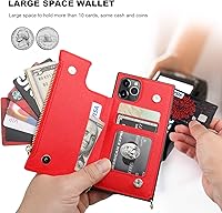 Vista 4 de Bocasal Funda tipo cartera cruzada para iPhone 11 Pro con tarjetero, protector de ranura para tarjetas con cremallera, a prueba de golpes, con Rojo