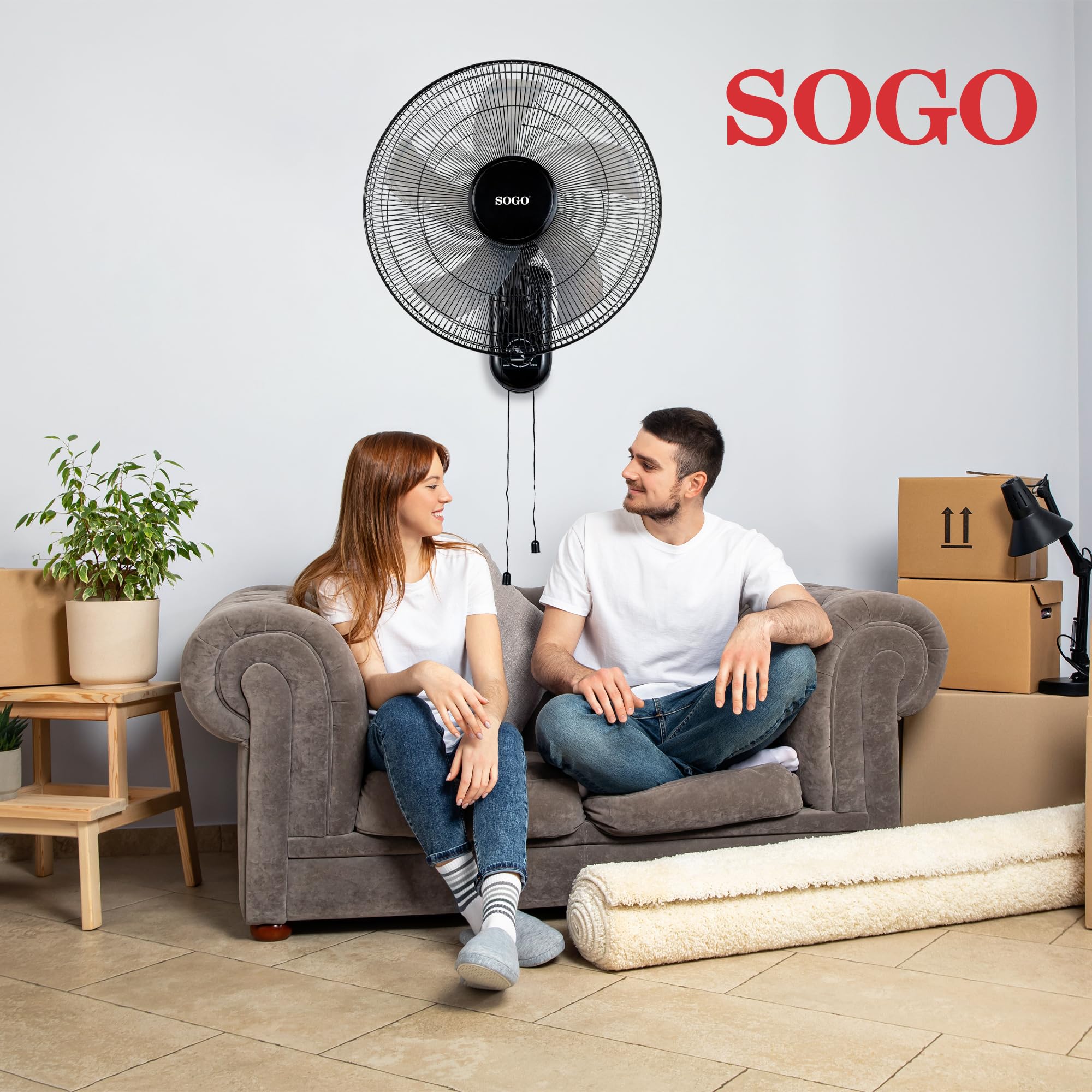 SOGO Ventilador de Pared Silencioso con 5 Aspas y 3 Velocidades - Ventilador de Pared Bajo Consumo con Oscilación Automática e Inclinación Ajustable - Ventilador Potente para Hogar u Oficina