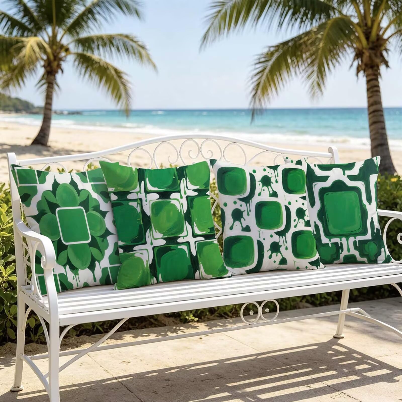 Federe Cuscini Letto 50x50cm Federe Copricuscini Bianco-Verde THDZ-0194 | Outdoor Federe Copricuscini Divano Semplice 4 Pack Morbido Resistente Attraente Decorazioni per Letto Divano Regalo Donna