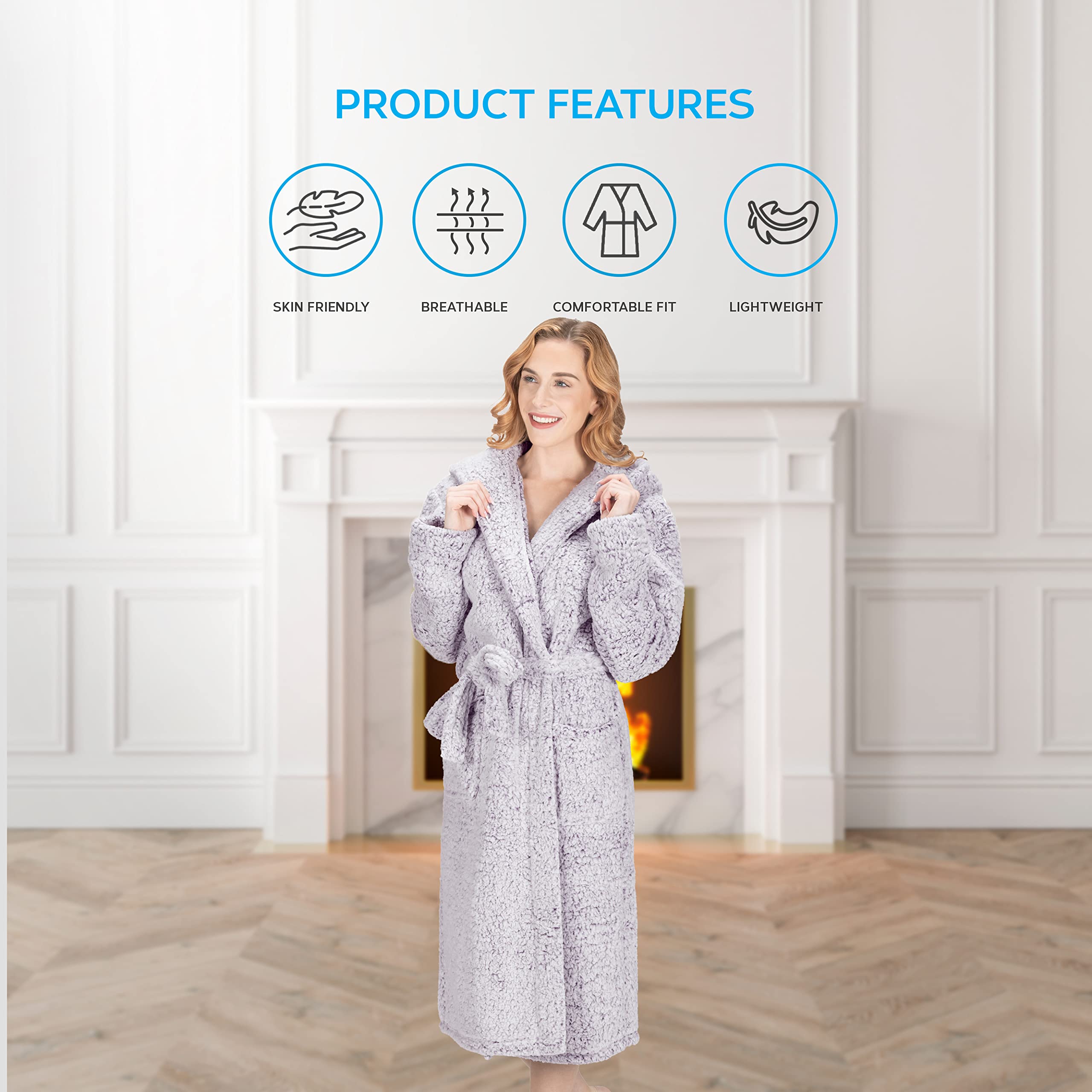MONHOUSE Womens Bath Robe - Premium Super Soft & Cosy Long Bathrobe - Ladies Thick Flannel Luxury Housecoat - Shearling Spa Gown for Her - Dark Purple Shealing UK 20-22