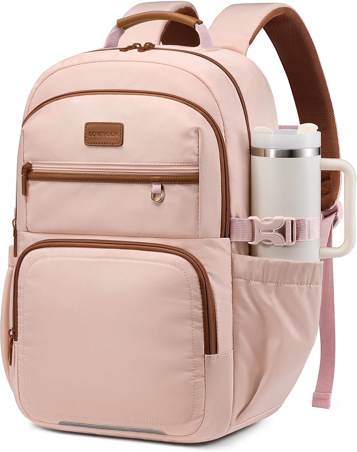 LOVEVOOK Laptop Backpack for Women, 15.6 Inch Travel Backpack with Giant Tumbler Holder Pocket, Multi-Pocket College School Bookbag Purse, Water-Resistant Work Daypack for Teacher Nurse