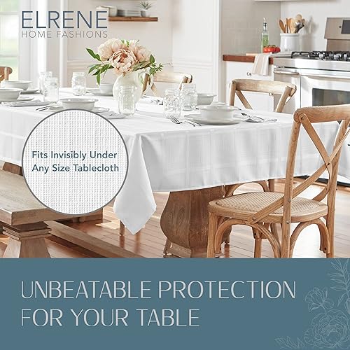 Miniatura 4 de Elrene Home Fashions Protector de mesa de lujo resistente acolchado con respaldo de franela, 52 x 120 pulgadas, color blanco
