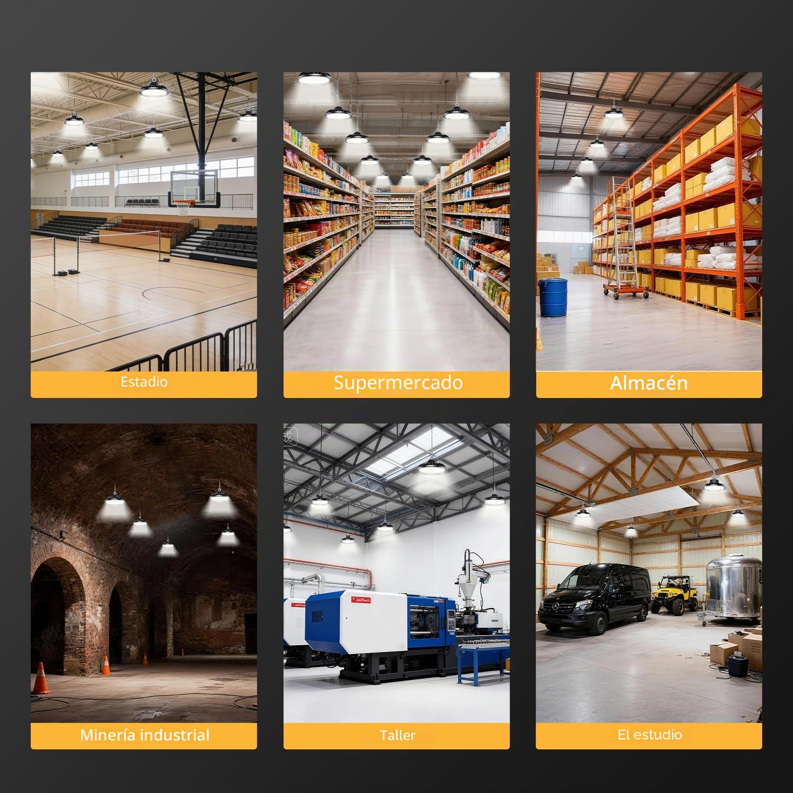 UFO 240W LED Lámpara de Alta Bahía 40800LM Campana led 4000K Industrial Regulación 140W/190W/240W IP65 Antipolvo e Impermeable Foco LED 120° Driver Industrial Para Fábricas,Talleres,Garajes
