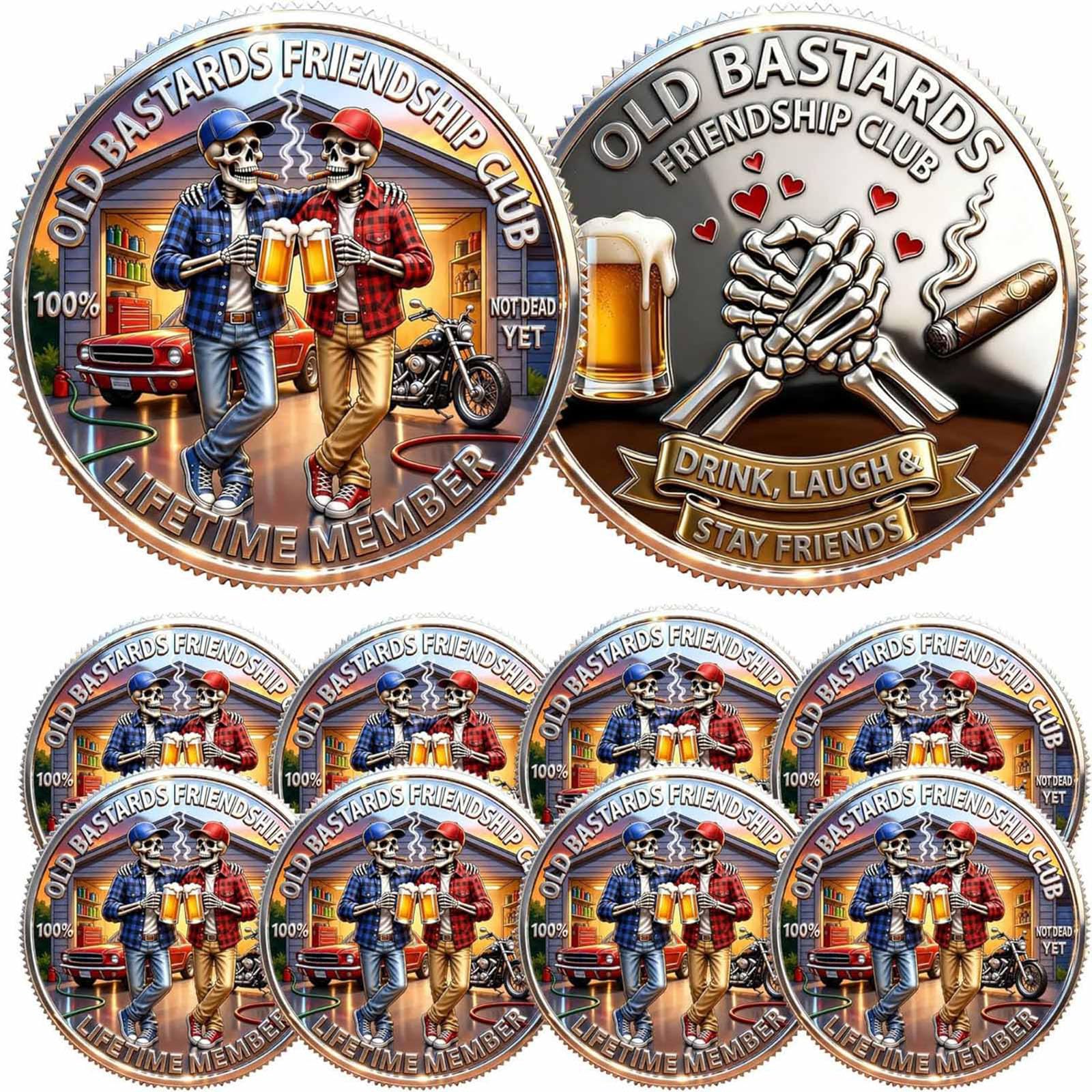 Old Friends Forever Club Coin,Old Bastards Friendship Club Commemorative Coin, Gag Skeleton Friendship Token, Vintage Collectible Gift for Men, Funny Gag Gift for Dads, Friends (8 pcs)