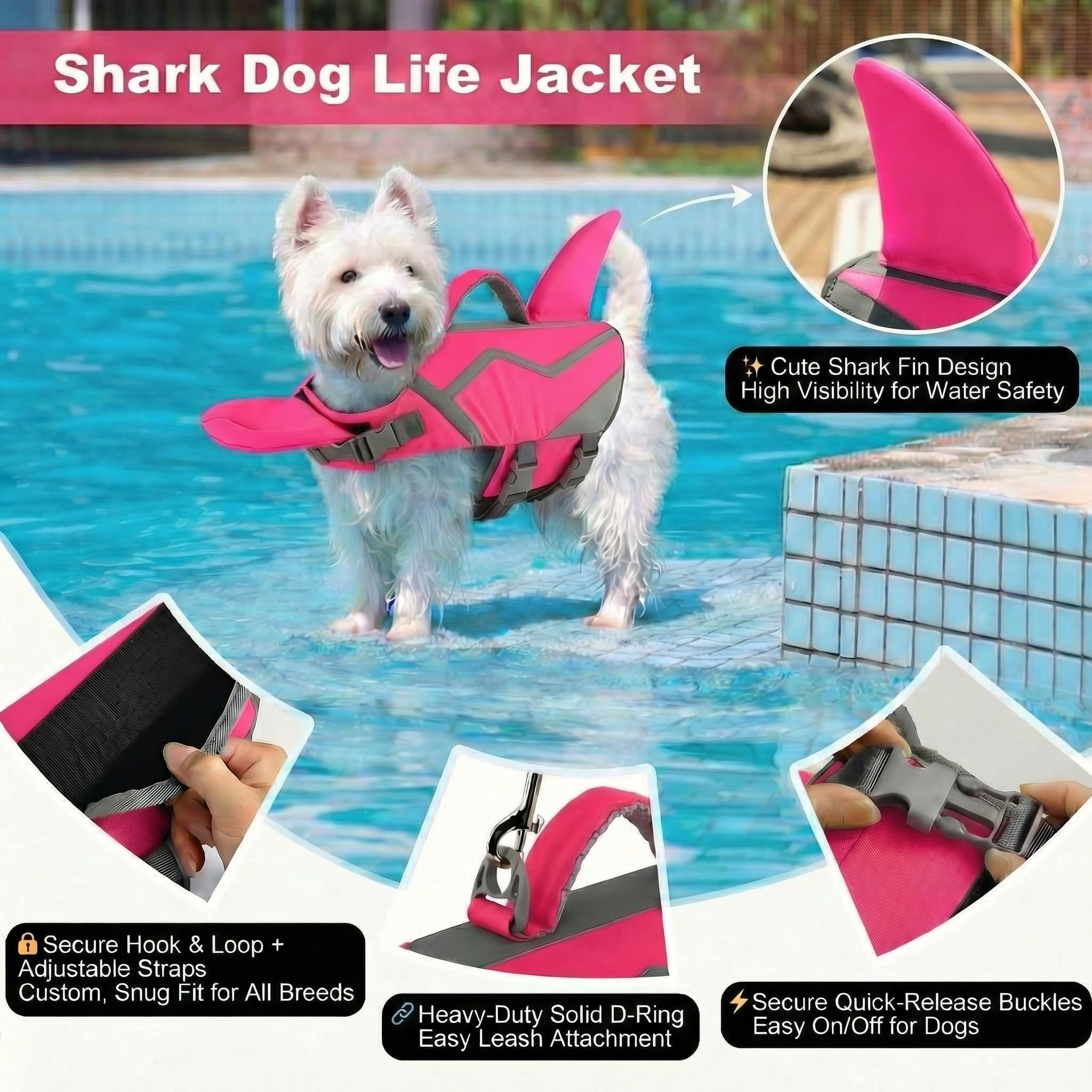 Doglay Gilet de sauvetage pour chien avec tour de cou amovible, flottabilité élevée réglable avec poignée de sauvetage pour la natation et le bateau pour chiens