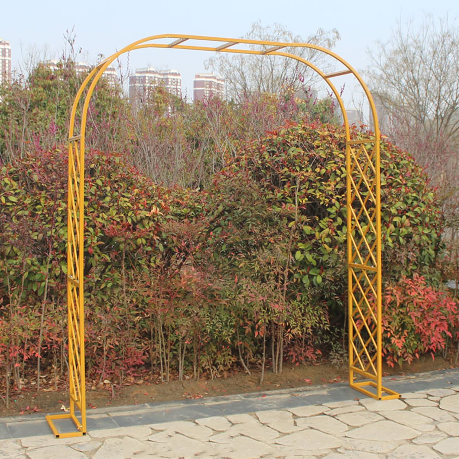 Metalowy Łuk Różany, Pergola Ogrodowa, Pawilon Kratowy Odporny Na Warunki Atmosferyczne Z Podstawą, Do Roślin Pnących/Wesel/Dekoracji Łuków Weselnych, Czarno-Biały/Ciemnozielony/Złoty, Złoty 1,2 X 2,