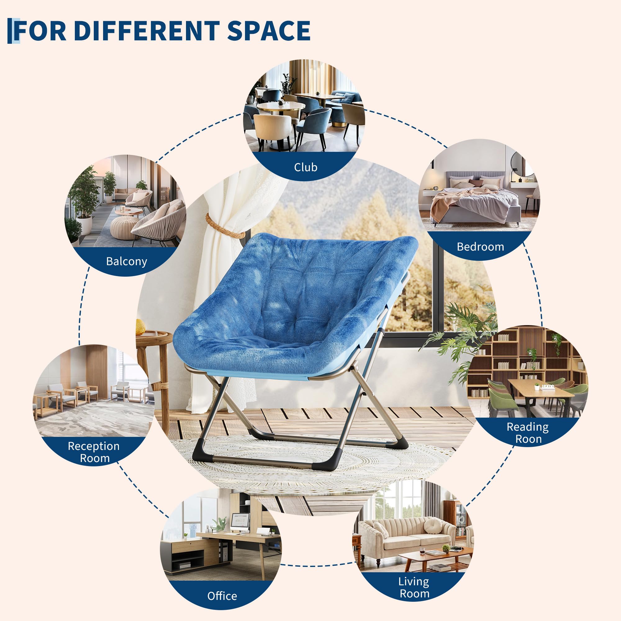 Sillón Plegable De Interior, Sillón De Salón Mullido y Afelpado, con Estructura Metálica Resistente, Sin Necesidad De Montaje, Ideal para Apartamentos, Dormitorios y Oficinas
